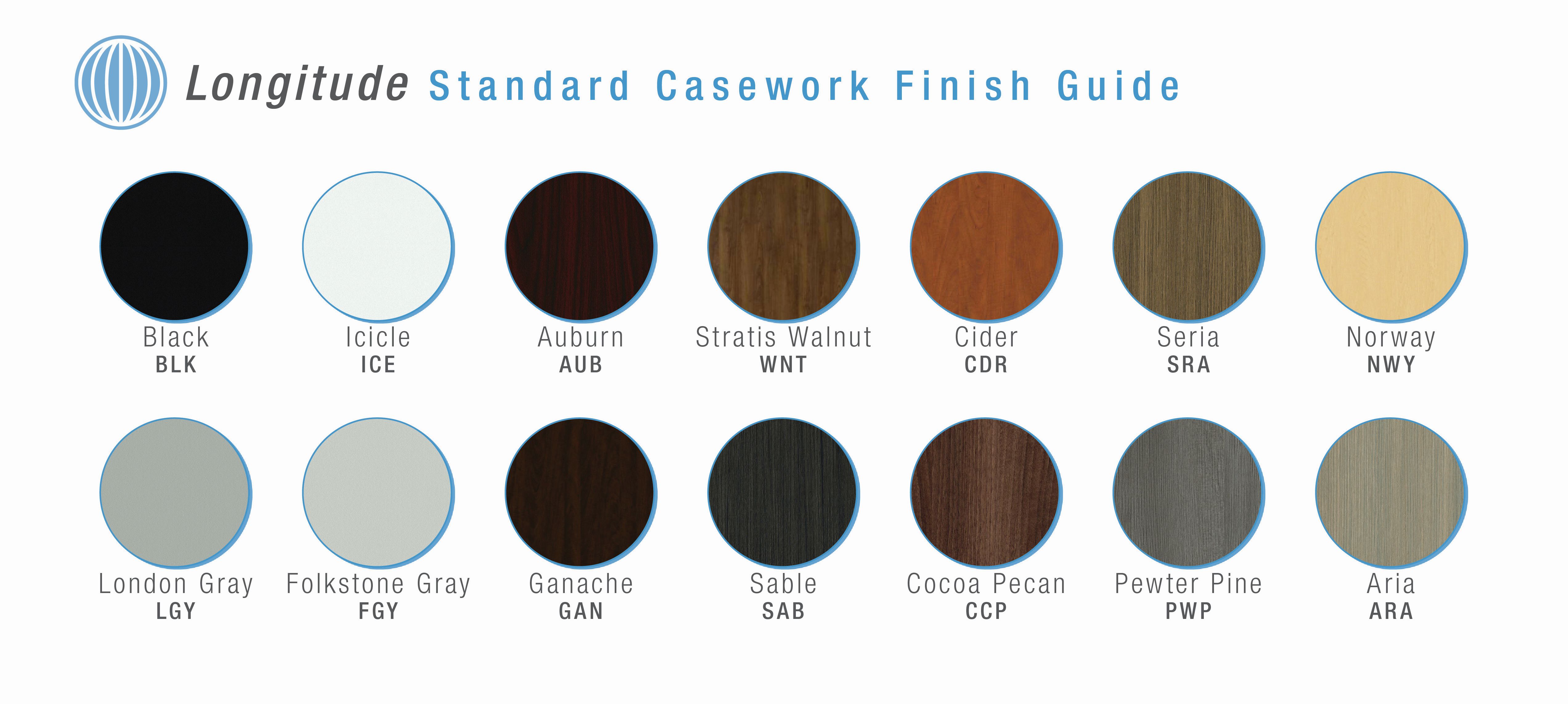 Longitude Standard Casework Finish Guide color Chart